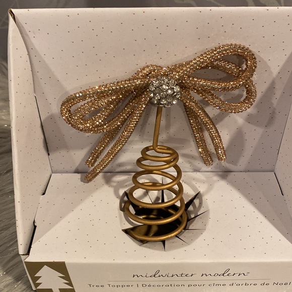 BNWT MIDWINTER MODERN Viral Gold Rhinestone Bow Christmas Tree Topper - Picture 2 of 5